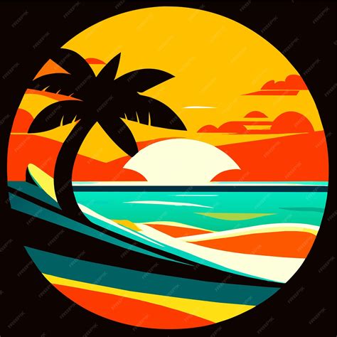 Premium Vector Surfboard On A Beautiful Bright Sea Sand Beach Vector