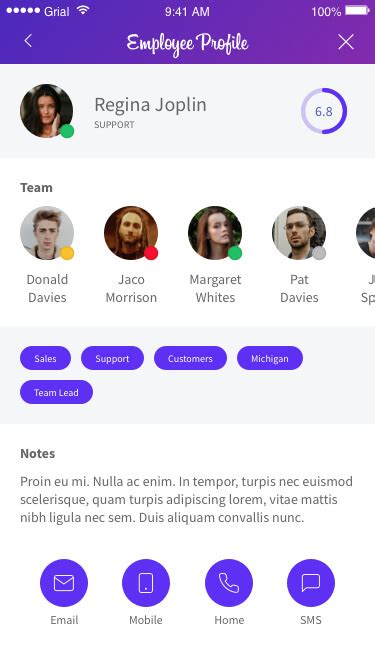 Employee Profile Details Page Grial UI Kit For Xamarin Forms