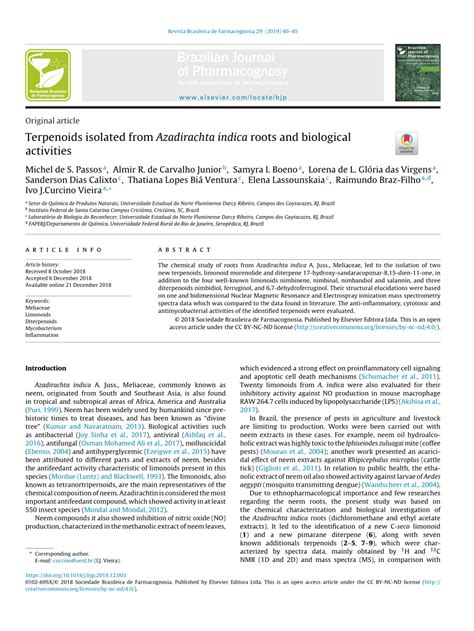 Pdf Terpenoids Isolated From Azadirachta Indica Roots And Biological