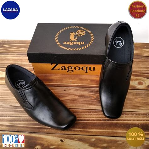 Sepatu Pantofel Pria Lancip Warna Hitam Model Slip On Bahan Kulit