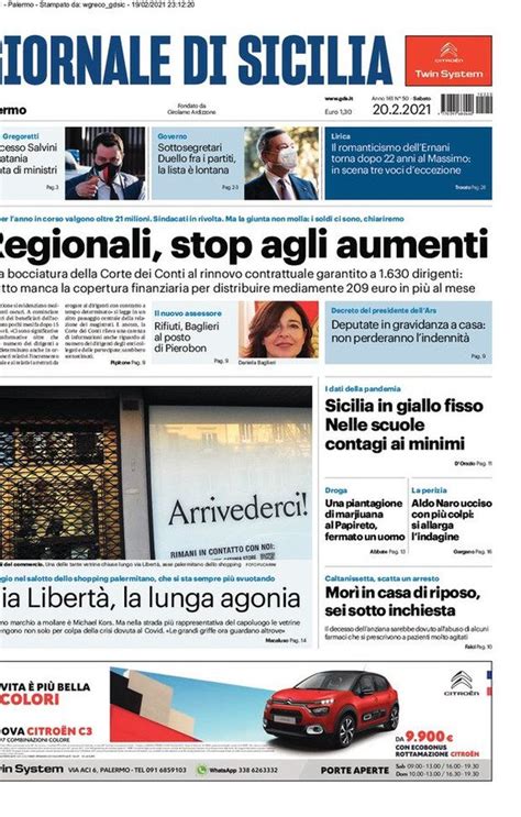 Prima Pagina Giornale Di Sicilia Regionali Stop Agli Aumenti