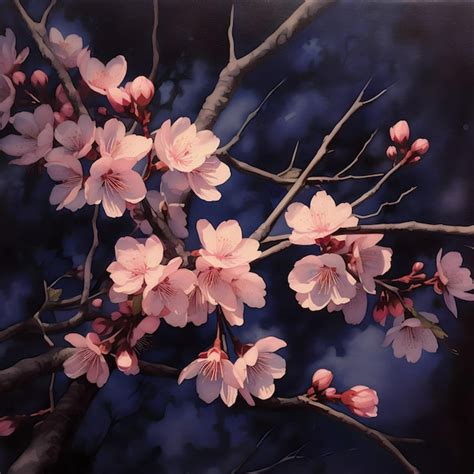 Premium AI Image | Watercolor of pink Cherry blossom at night