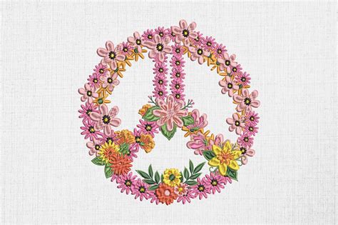 Floral Peace Sign Hippie Style · Creative Fabrica