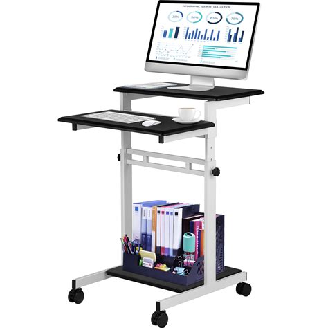 VEVOR Mobile Standing Desk, Rolling Laptop Desk w/ Three Shelves, 34 ...