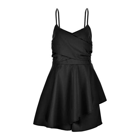 DVKOVI Sexy Plain Dress Back Zipper Asymmetrical Mini Dress V Neck Low