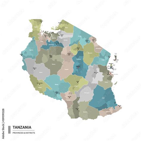 Tanzania Higt Detailed Map With Subdivisions Administrative Map Of