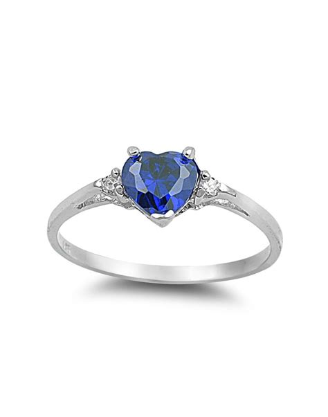 Simulated Sapphire Cubic Zirconia Heart Promise Ring 925 Sterling