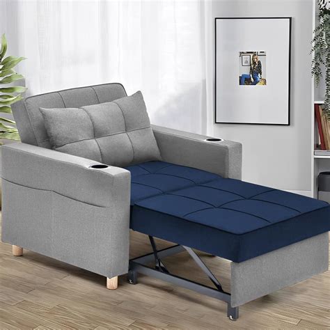 Braxton Rizla Single Seater Sofa Cum Bed For Living Room Blue Grey