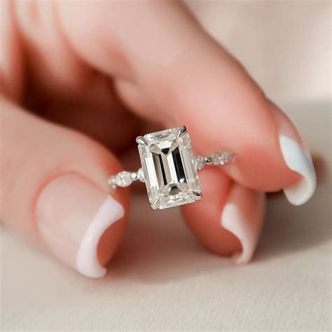 3 Ct Emerald Cut Moissanite Engagement Ring 14k White Gold Wedding Ring