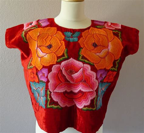 Classic 3 Flora Embroidered Huipilblouse From 60s Tehuana Style