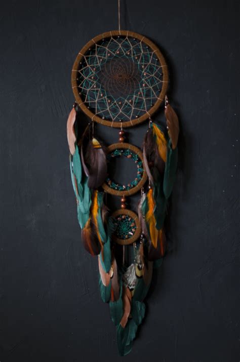 Teal Green Dream Catcher Wall Hanging Statement Wall Decor Etsy