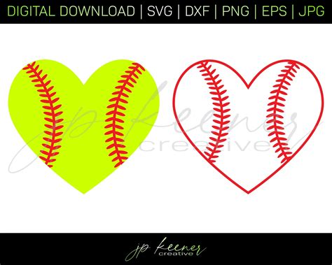 Softball Heart Svg Set Softball Heart Cut Files Softball Etsy