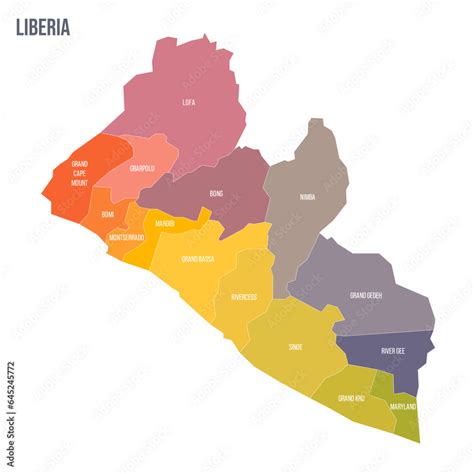 Liberia Political Map Of Administrative Divisions Counties Colorful