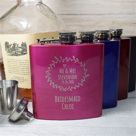 Personalised Engraved Wedding Hip Flask For Women With Leaf Etsy