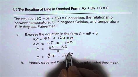 Convert Celsius Fahrenheit Temperature From Standard To Slope Intercept Form Of Line Youtube