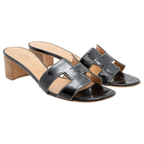 Herm S Sandale Oasis En Cuir Verni Noir Ref Joli Closet