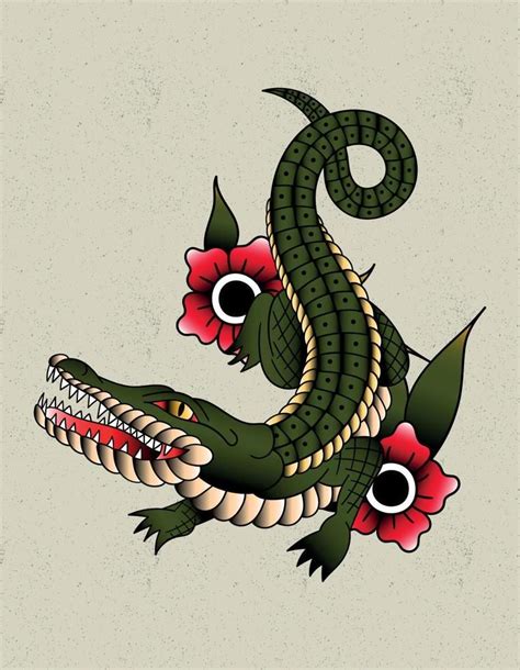 crocodile tattoo old school | Traditional tattoo animals, Traditional ...