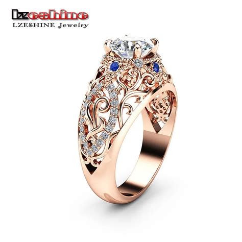 LZESHINE Anéis Grande Pedra Cubic Zirconia Oco Para As Mulheres Cor de