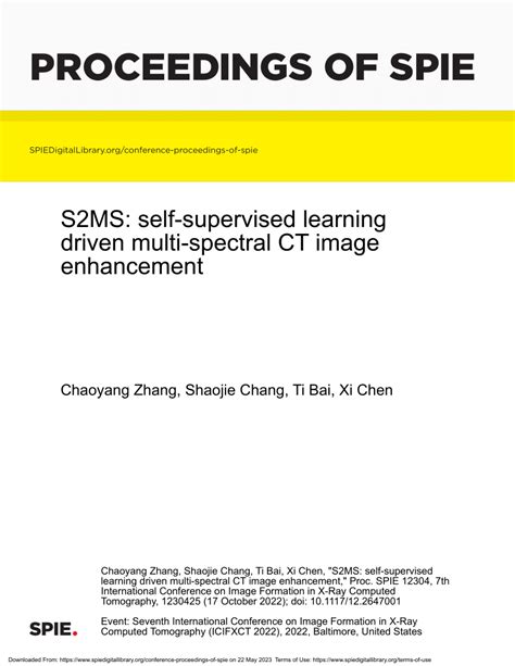 Pdf S Ms Self Supervised Learning Driven Multi Spectral Ct Image