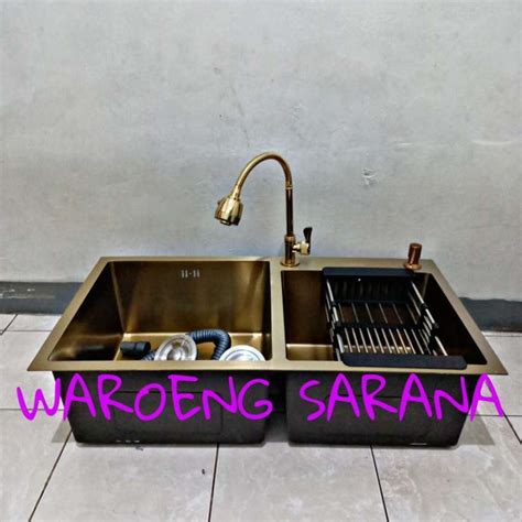 Jual Paket Kitchen Sink Gold 2 Lubang 8245 Stainless Bak Cuci Piring