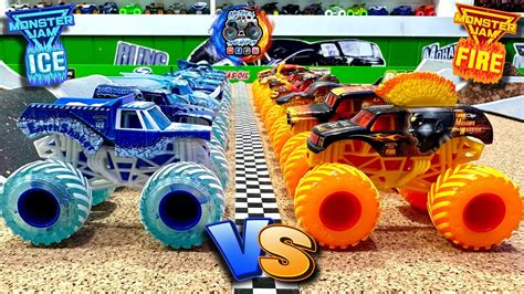 Toy Diecast Monster Truck Racing Tournament Spin Master Monster Jam Fire 🔥 🆚 Ice 🧊 Round 2