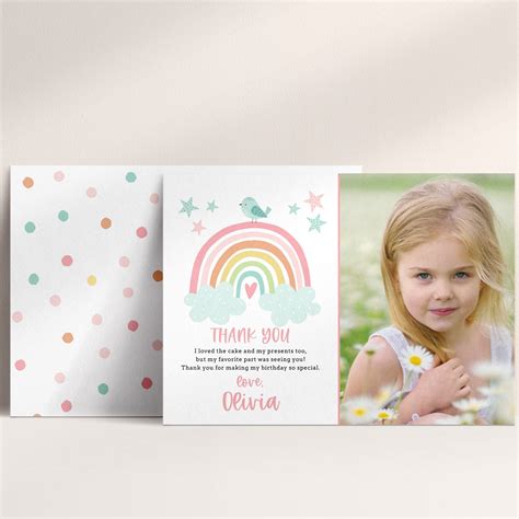 Editable Boho Rainbow Thank You Photo Card Template Printable Etsy