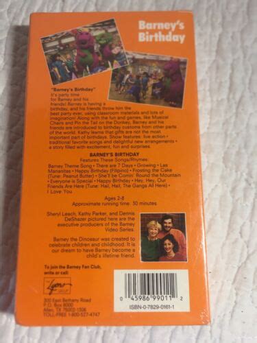 Barney Barneys Birthday Vhs 1992 For Sale Online Ebay