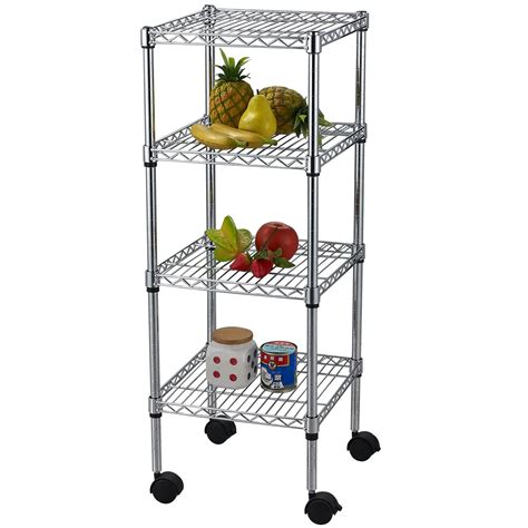 Small DIY 4 Tiers Chrome Plated Square Metal Wire Rack