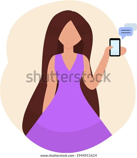 Vector Illustration Beautiful Girl Mobile Phone Stock Vector Royalty