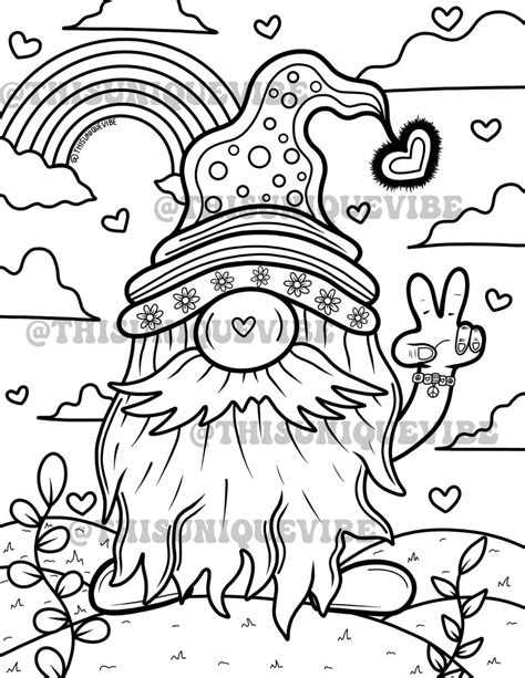 Hippie Gnome Coloring Page printable Adult Coloring Page - Etsy Canada