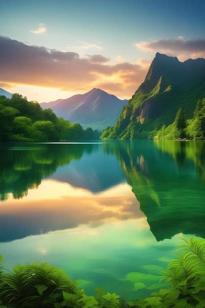 Premium AI Image Beautiful Summer Landscape With Lake And Mountains