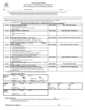 Fillable Online City Of East Point I R S Section 125 Qualifying Event