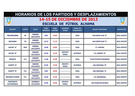 Horarios de los partidos jornada 14-15 Diciembre 2013. – Escuela de