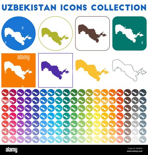 Uzbekistan Icons Collection Bright Colourful Trendy Map Icons Modern