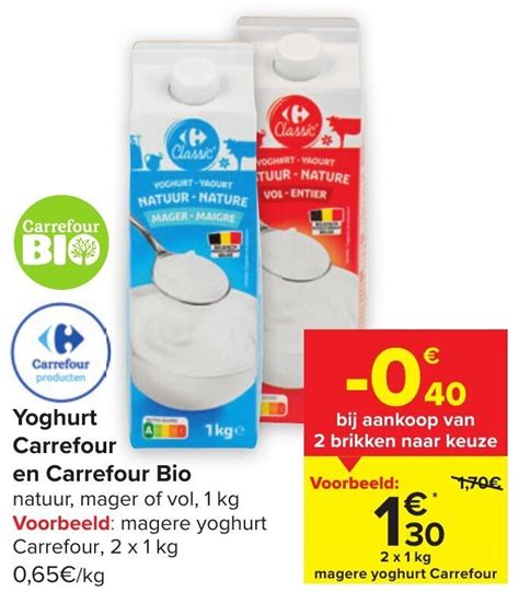 Magere Yoghurt 2x1KG Promotie Bij Carrefour