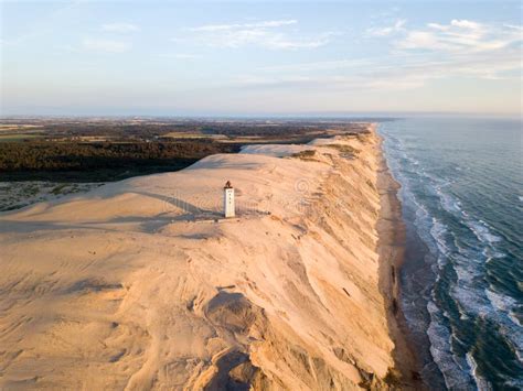 Aerial Drone View of Rubjerg Knude Lighthouse in Denmark Stock Image ...