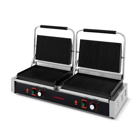 Full Ribbed Double Panini Grill Marchef