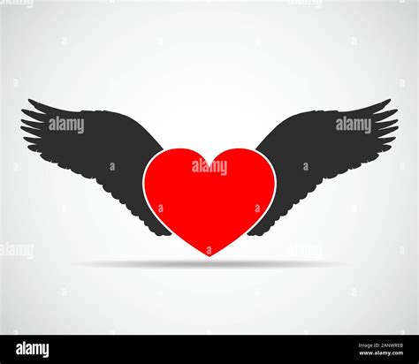 Winged Heart Icon Red Heart With Black Wings Isolated On Light