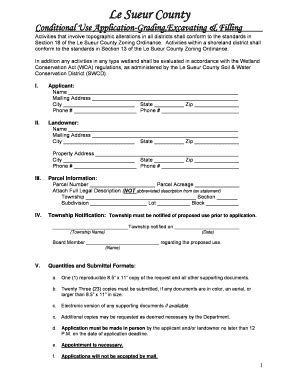 Fillable Online Conditional Use Permit Application Grading Excavating