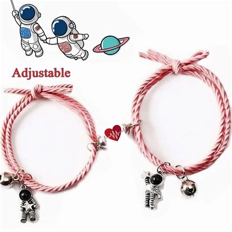 Pulsera Pareja Iman Astronauta Ajustable Regalo Amor Eterno Meses