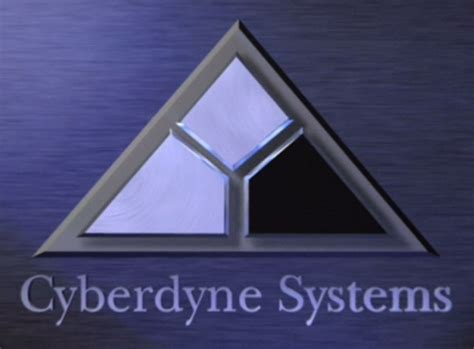 The Logo For Cyberdyne Systems Is Shown In Front Of A Blue Background