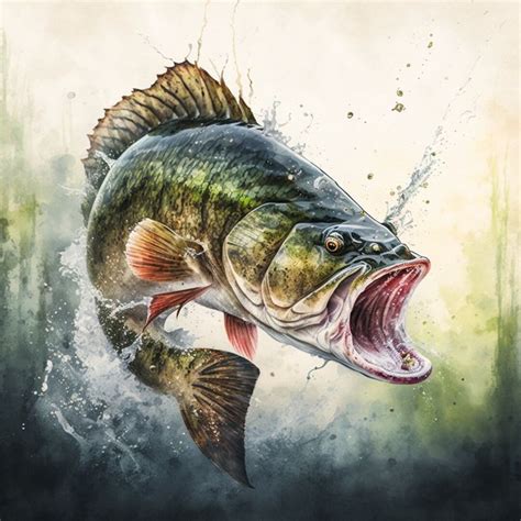 Large Mouth Bass Jumping Out Of The Water Watercolor Digital Art Print