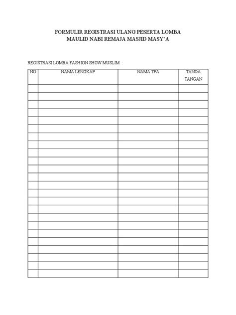 Formulir Registrasi Ulang Peserta Lomba 1 Pdf