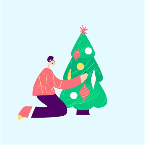 Homem que decora a árvore de natal ilustração em vetor de pessoas