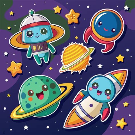 Cute Planet Stickers Premium Ai Generated Vector