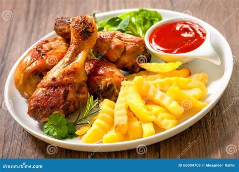 Grilled Chicken With French Fries Stock Photo Image Of Grill Diet