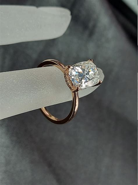 Cushion Cut Moissanite Engagement Ring Hidden Halo Engagement Etsy