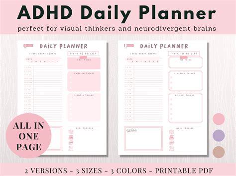 Adhd Daily Planner Printable Neurodivergent Planner For Time Management