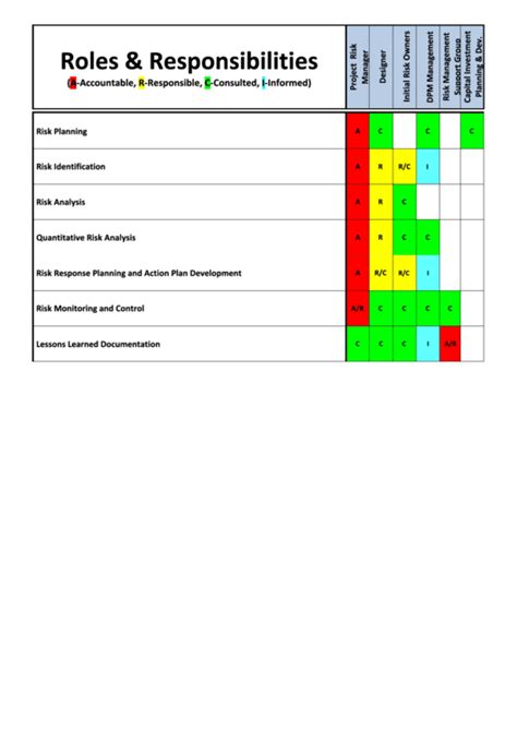 Roles And Responsibility Fillable Template Matrix