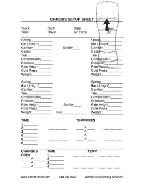 Race Car Setup Sheet Excel Doc Template Pdffiller